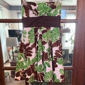 Speechless Womens Strapless Floral Mini Dress Green Brown Size 5 Tropical